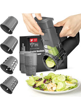 Portable Cordless Electric Vegetable Slicer with 4 Interchangeable Blades – Rotary Grater & Cheese Grater – Type-C Rechargeable – One-Touch Operation – Black