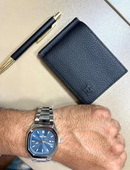 DALFA Fashion Watch Silver Strap With Blue Dial With Date Function