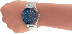 DALFA Fashion Watch Silver Strap With Blue Dial With Date Function