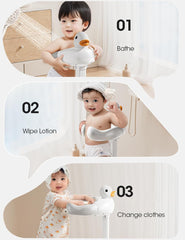 Baby Shower Stand Support,Adjustable Bath Stand with Anti-Slip Base,Bath Helper,Smart Water Flow Hug Tower Bath Support,Huggable Duck Bath Support for Infants & Toddlers(Ash Gray)