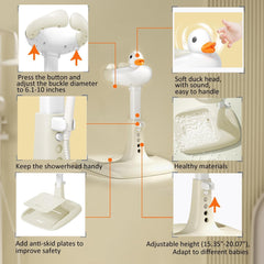 Baby Shower Stand Support,Adjustable Bath Stand with Anti-Slip Base,Bath Helper,Smart Water Flow Hug Tower Bath Support,Huggable Duck Bath Support for Infants & Toddlers(Ash Gray)