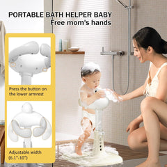 Baby Shower Stand Support,Adjustable Bath Stand with Anti-Slip Base,Bath Helper,Smart Water Flow Hug Tower Bath Support,Huggable Duck Bath Support for Infants & Toddlers(Ash Gray)