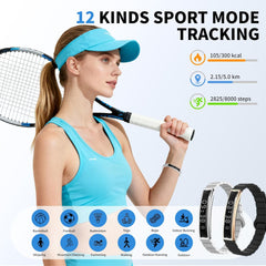 Smart Bracelet Fitness Tracker with Step Counter, Heart Rate Monitor, Sleep Monitor, Waterproof Smart Band for Men & Women, Android iOS Compatible, Gray/Black