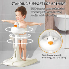 Baby Shower Stand Support,Adjustable Bath Stand with Anti-Slip Base,Bath Helper,Smart Water Flow Hug Tower Bath Support,Huggable Duck Bath Support for Infants & Toddlers(Ash Gray)