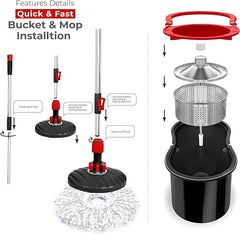 360° Spin Mop Bucket Set Microfiber Floor Spin Mop and Bucket Set with 2 Super Absorbent