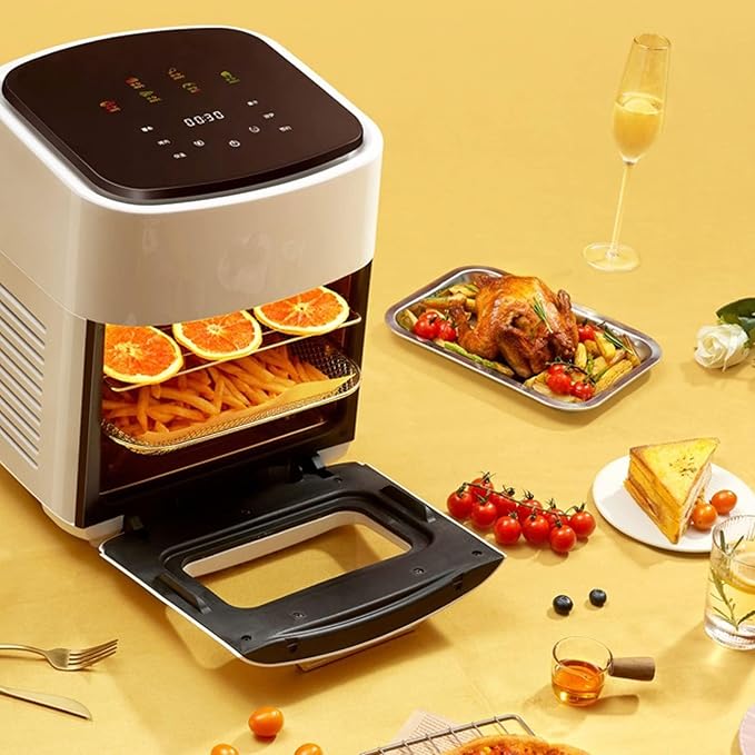 Air Fryer Oven, 15L Digital Air Fryer Oven, 8-in-1 Rotisserie and Convection Oven, with LED Touch Screen Temperature and Control for Baking, Roasting, Dehydrating,1400W with Bake Accessories