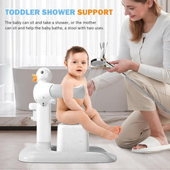 Baby Shower Stand Support,Adjustable Bath Stand with Anti-Slip Base,Bath Helper,Smart Water Flow Hug Tower Bath Support,Huggable Duck Bath Support for Infants & Toddlers(Ash Gray)