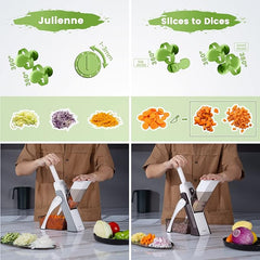 Safe Mandoline Slicer, Upright Vegetable Potatoes Slicer Chopper, Julienne + Dicer, Thickness Adjuster for Kitchen Fast Meal Prep