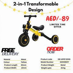 Kids 2-in-1 Transformable Bicycle & Tricycle