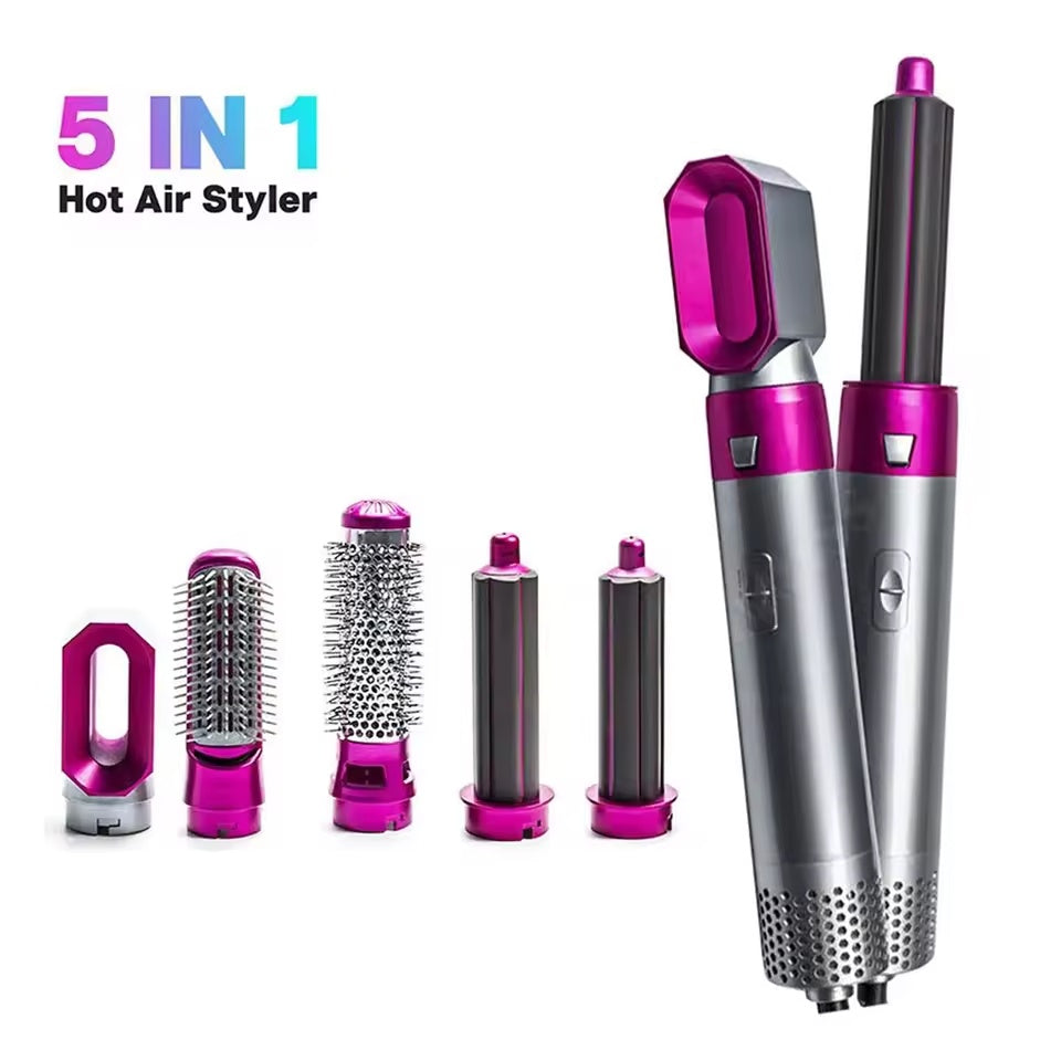5-in-1 Hot Air Hair Dryer and Curler Tool Set – Multi-Function Hair Styler for Curling, Drying, Straightening, Volumizing, and Smoothing with Interchangeable Attachments