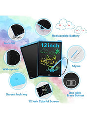 12″ Colorful LCD Writing Tablet for Kids – Erasable Electronic Drawing Pad – Portable Doodle Board – Eye-Protection Screen – Reusable Writing & Drawing Toy