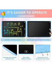 12″ Colorful LCD Writing Tablet for Kids – Erasable Electronic Drawing Pad – Portable Doodle Board – Eye-Protection Screen – Reusable Writing & Drawing Toy